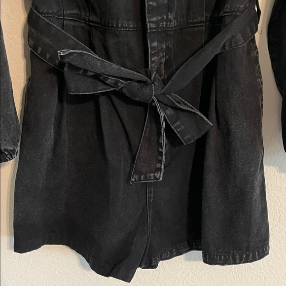 Women’s Black Ballon Sleeve Denim Romper with Belt Extra Large Causal Cotton - Picture 6 of 16